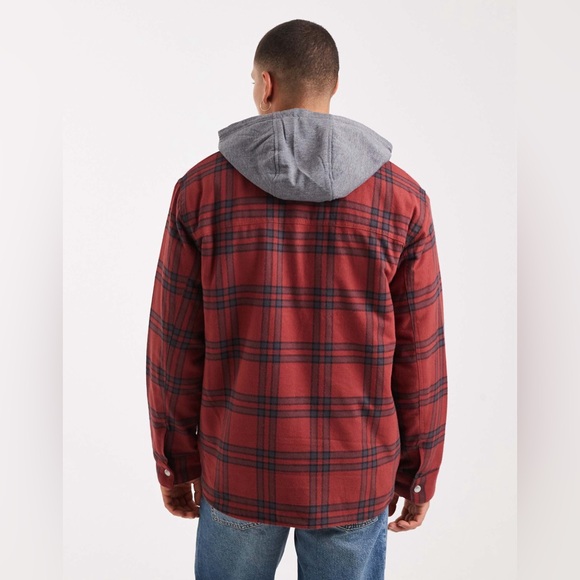 Levi's Francico Sherpa Flannel hooded shirt jacket red NEW large - Picture 4 of 15